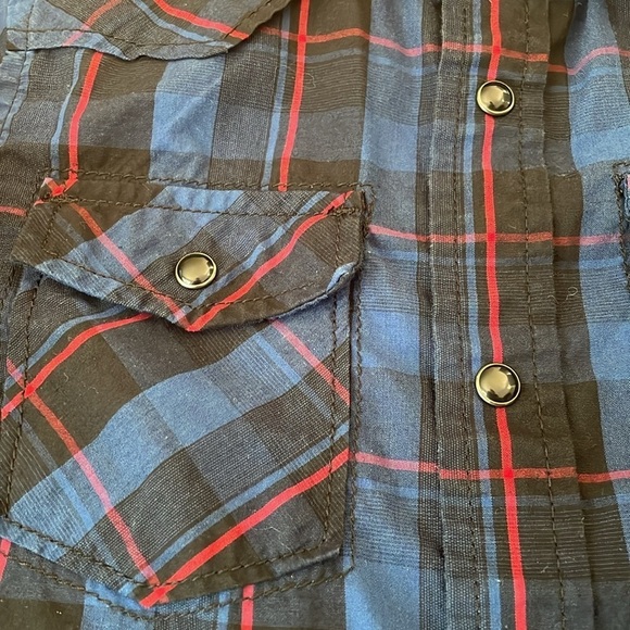 Helix Blue Plaid Snap Front Long Sleeve Western Country Dress Shirt Boys Small - Picture 3 of 6